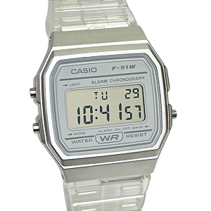 Relógio Casio Digital Unissex Transparente Prateado F-91WS-7DF