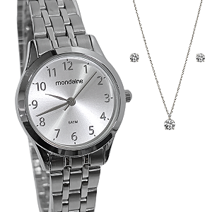 Relógio Mondaine Analógico Feminino Prateado Kit 99913L0MKNE2K1
