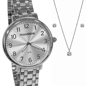 Relógio Mondaine Feminino Analógico Prateado Kit 53779L0MVNE3K3