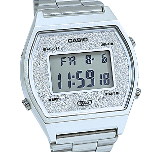 Relógio Casio Feminino Digital Vintage Glitter Prateado B640WDG-7DF