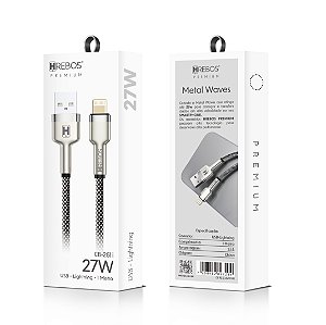 Cabo Metal Waves USB x Lightning Premium Preto