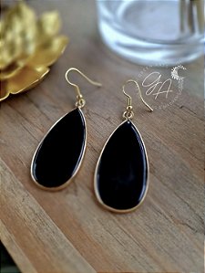 Brincos pedra natural Obsidiana