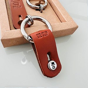 Tie Clip 100% Couro - Função MULTI,  3 em 1 Marrom Caramelo