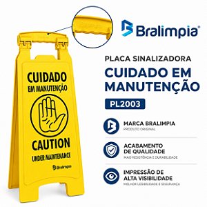 Placa Bralimpia Sinalização Cuidado Em Manutencao (port/ing