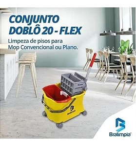 Balde Com Espremedor Carrinho Doblô Flex 20lt Bralimpia