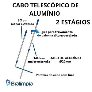 Cabo De Aluminio Retratil 140 Cm Bralimpia Ponta Com Furo