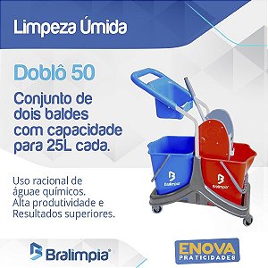 Carrinho Doblô 50 Litros Bralimpia com espremedor e baldes