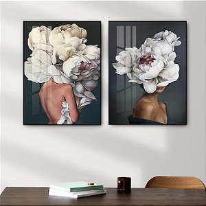 Quadro Busto Feminino com Chapéu de Flor