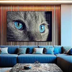 Quadro Gato Cinza Olho Azul
