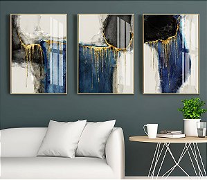 Quadro Arte abstrata Tons Azul, preto e dourado