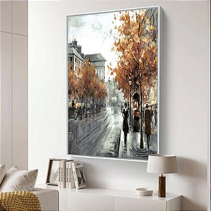 Quadro Sazonal Cidade no Outono Aquarela