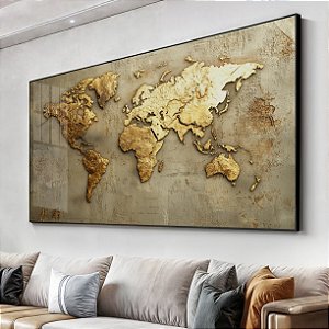 Quadro Mapa Mundi Dourado