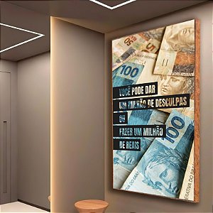 Quadro Dinheiro e Frase Motivacional Um Milhão de Reais