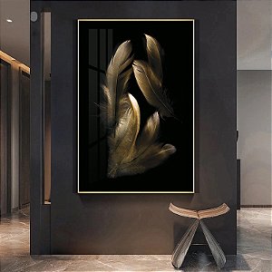 Quadro Penas Douradas em Sala Escura