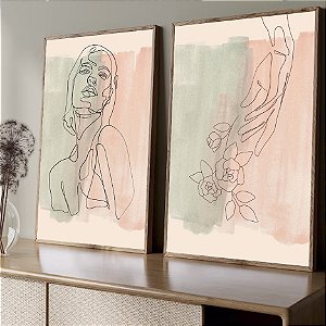 Quadro Contorno Feminino & Mão com Flores
