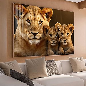 Quadro Leoa com Seus Filhotes