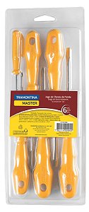 Jogo de Chaves de Fenda Tramontina MASTER Yellow 6 Peças -3/16x4”, 1/4x4”, 1/8x3”, 1/8x3”, 3/16x4”, 1/4x4”.