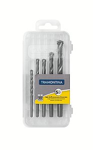 Jogo de Brocas para Concreto Tramontina 5 Peças- Brocas de 8x100 mm, 4x75 mm, 6x90 mm, 5x90 mm, 10x120 mm.