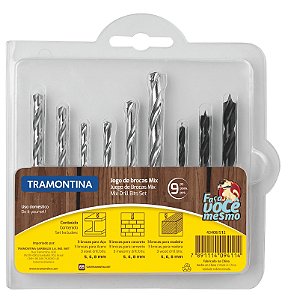 Jogo de Brocas Tramontina Mix 9 Peças - Possuem brocas para madeira , concreto e aço.