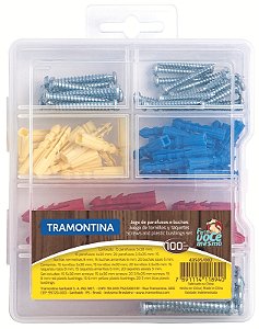 Jogo de Buchas e Parafusos Tramontina com Maleta para Uso Doméstico 100 Peças.