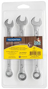 Jogo de Chaves Combinadas Tramontina 3 Peças - Possuem os tamanhos de 10 mm,11 mm e 12 mm.