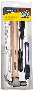 Kit de Ferramentas Tramontina com Martelo Chaves Fixas Estilete e Chaves de Fenda 6 Peças