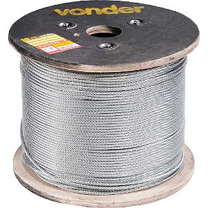 Cabo de aço galvanizado alma de fibra 4,76mm - 3/16" 6 x 19M rolo com 500 metros VONDER
