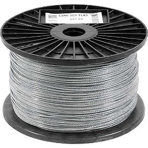 Cabo de aço plastificado transparente alma de fibra 1,6mm - 1/16" 6 x 7 rolo com 500 metros VONDER