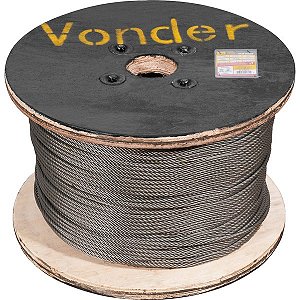 Cabo de aço polido alma de fibra 9,53mm - 3/8" 6 x 36WS rolo com 500 metros VONDER