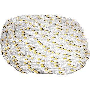Corda multifilamento trançada 19,0mm x 110m branca com detalhes em preto e amarelo VONDER