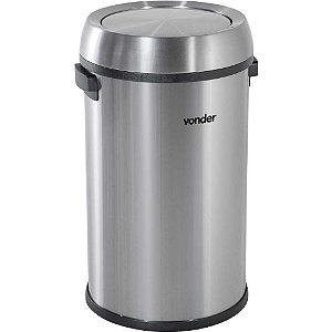 Lixeira redonda tampa basculante 65 litros inox cinza VONDER