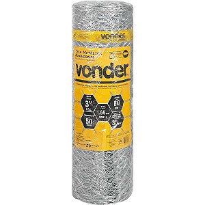 Tela metálica hexagonal mangueirão malha 3" 16 BWG x 0,8m com 50m VONDER