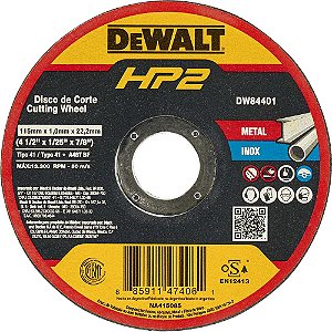 Disco de corte 115mm x 1,0mm x 22,23mm DW84401 HP2 DEWALT