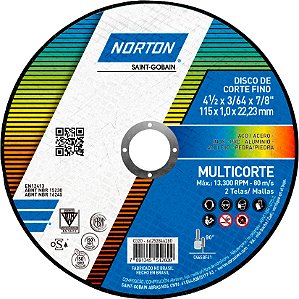 Disco de corte 115mm x 1,0mm x 22,23mm Multicorte NORTON