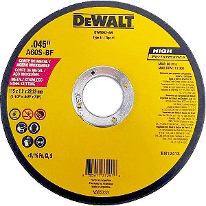 Disco de corte 115mm x 1,2mm x 22,23mm DW8062-AR DEWALT