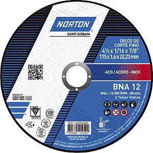 Disco de corte 115mm x 1,6mm x 22,23mm BNA12 NORTON