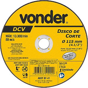Disco de corte 115,0mm x 1,6mm x 22,23mm DCV VONDER