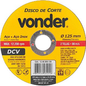 Disco de corte 125,0mm x 1,2mm x 22,23mm DCV VONDER