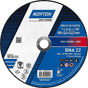 Disco de corte 177,8mm x 2,0mm x 22,23mm BNA22 NORTON