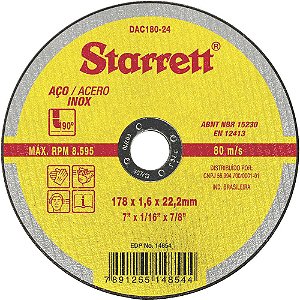 Disco de corte 178mm x 1,6mm x 22,23mm DAC180-24 STARRETT
