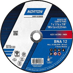 Disco de corte 180mm x 1,6mm x 22,23mm BNA12 NORTON