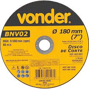 Disco de corte 180mm x 1,6mm x 22,23mm BNV 02 VONDER
