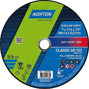 Disco de corte 180mm x 1,6mm x 22,23mm Classic NORTON