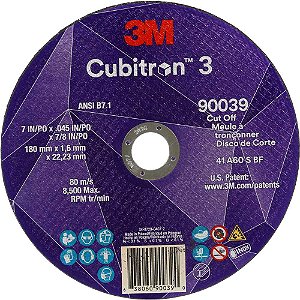 Disco de corte 180mm x 1,6mm x 22,23mm grão 60+ T1 para aço e inox Cubitron 3 HB004793897 3M