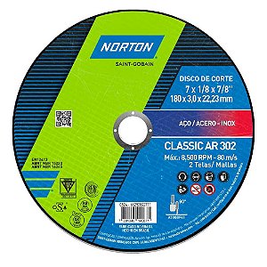 Disco de corte 180mm x 3,0mm x 22,23mm Classic NORTON