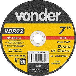 Disco de corte 180mm x 3,0mm x 22,23mm VDR02 VONDER