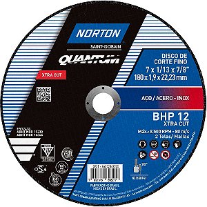 Disco de corte 180,0mm x 1,9mm x 22,2mm BHP-XTRA CUT para aço inox alta performance 66252849235,NORTON