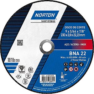 Disco de corte 230mm x 2,0mm x 22,23mm BNA 22 NORTON