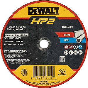 Disco de corte 230mm x 2,0mm x 22,23mm DW84902 HP2 DEWALT