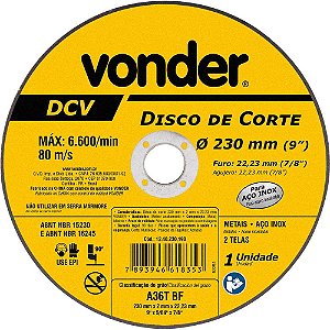 Disco de corte 230mm x 2,0mm x 22,23mm DCV VONDER